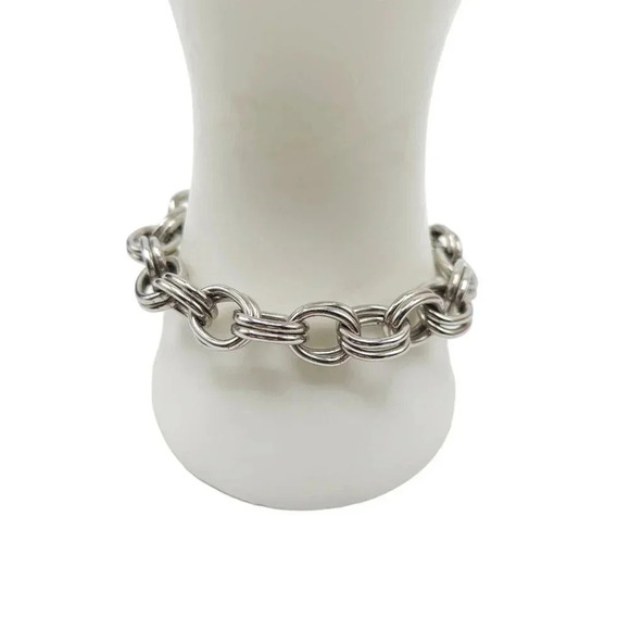 Marino Round Link Chunky Chain Bangle Bracelet Silver Tone Vintage 8in - Picture 1 of 5